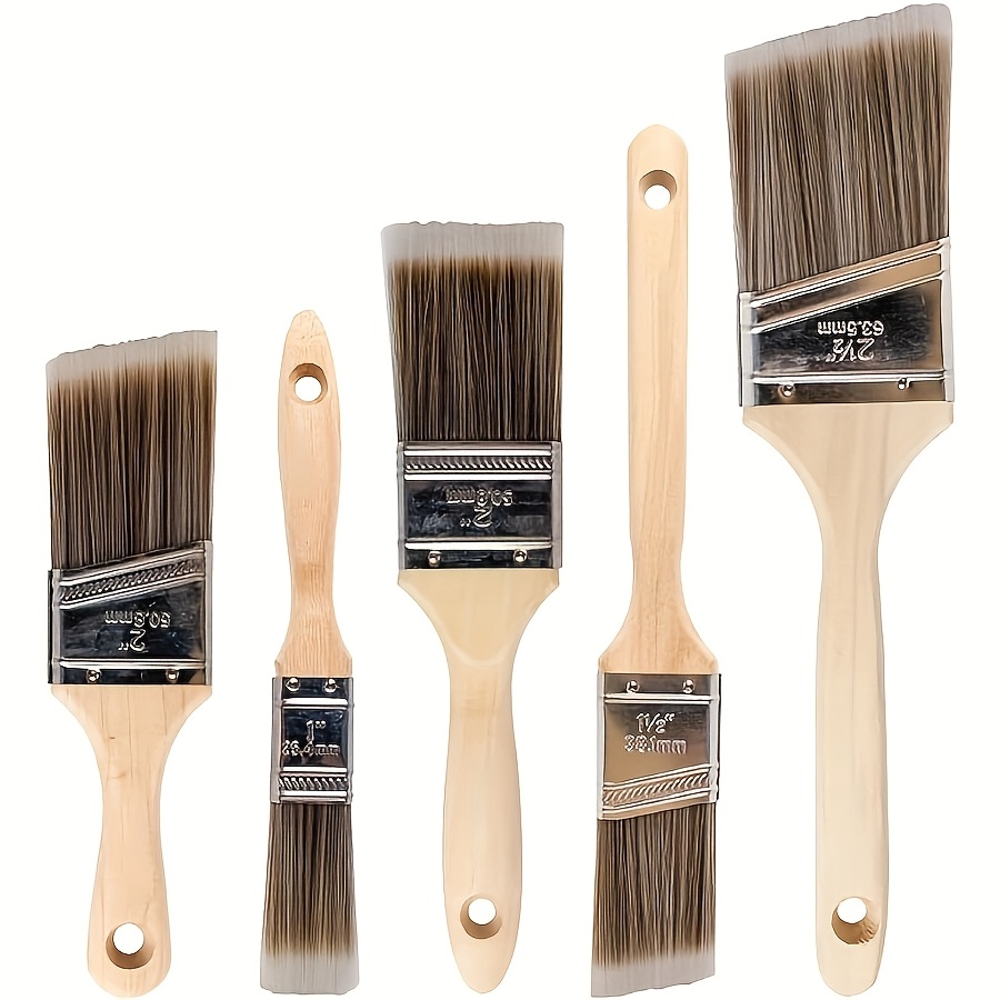 Furniture Hardware Pulls - 5 ชิ้นคุณภาพสูงแปรงทาสีแปรงบาร์บีคิวสําหรับบาร์บีคิวเฟอร์นิเจอร์และภาพวาดผนังผมนุ่มและด้ามไม้