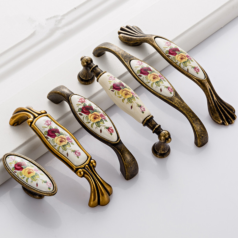 Vintage Furniture Hardware Pulls - วินเทจเซรามิกจับสําริดโบราณตู้ดึงลูกบิดตู้เสื้อผ้าตู้เสื้อผ้าตู้สําหรับอุปกรณ์ฮาร์ดแวร์เฟอร์นิเจอร์มือจับประตู