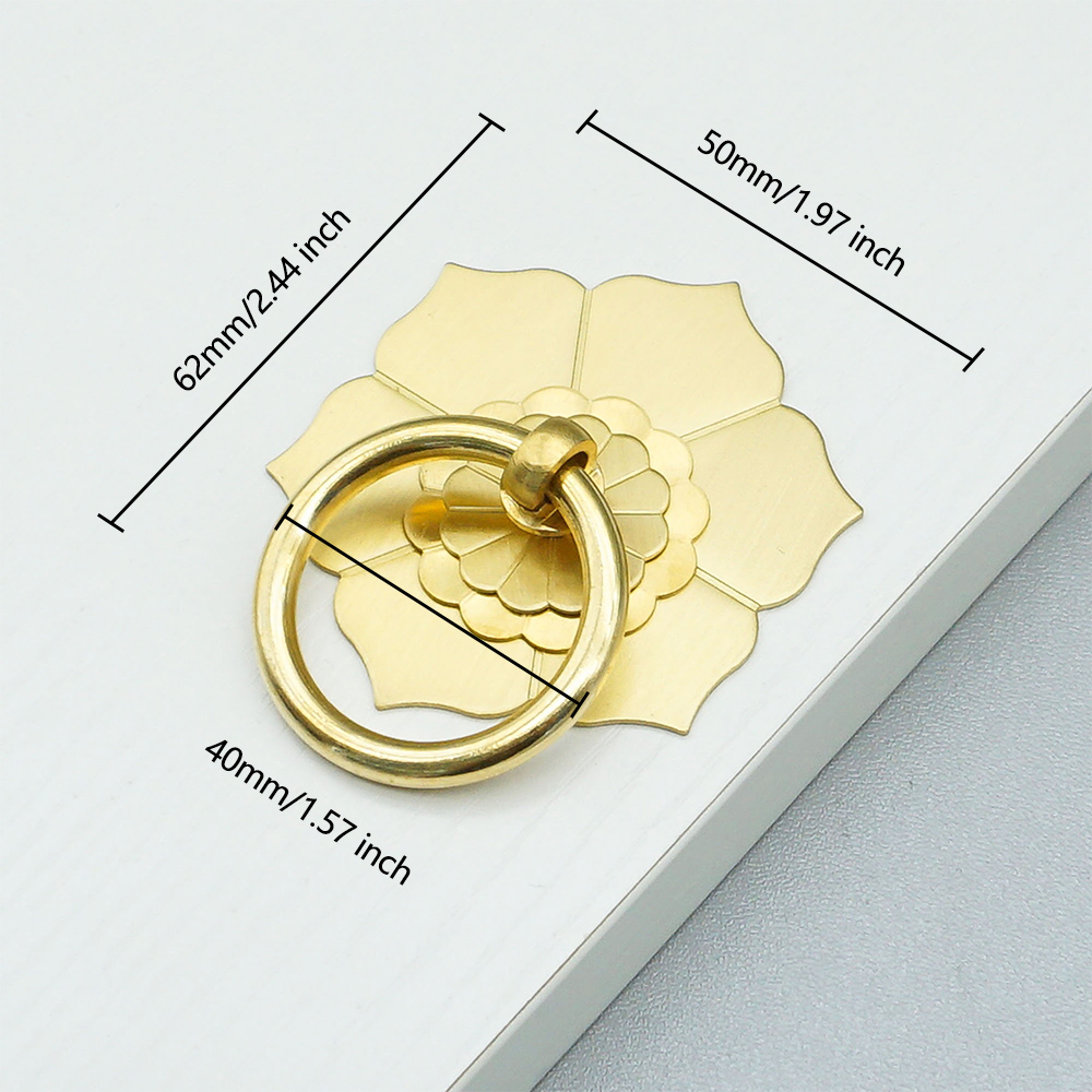 Unique Furniture Hardware Pulls - มือจับตู้ทองเหลืองลายดอกไม้ ห่วงแขวนแบบวงแหวน - มือจับลิ้นชักแบบพิเศษ ห่วงจับตู้เสื้อผ้า อุปกรณ์ตกแต่งบ้าน