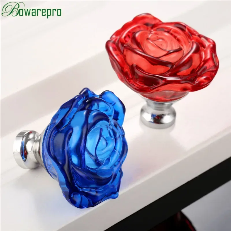 Furniture Hardware Feet - Bowarepro 50 มม.คริสตัลRoseแก้วจับตู้ลิ้นชักดึงตู้เสื้อผ้าครัวเฟอร์นิเจอร์ฮาร์ดแวร์Knobs Handles