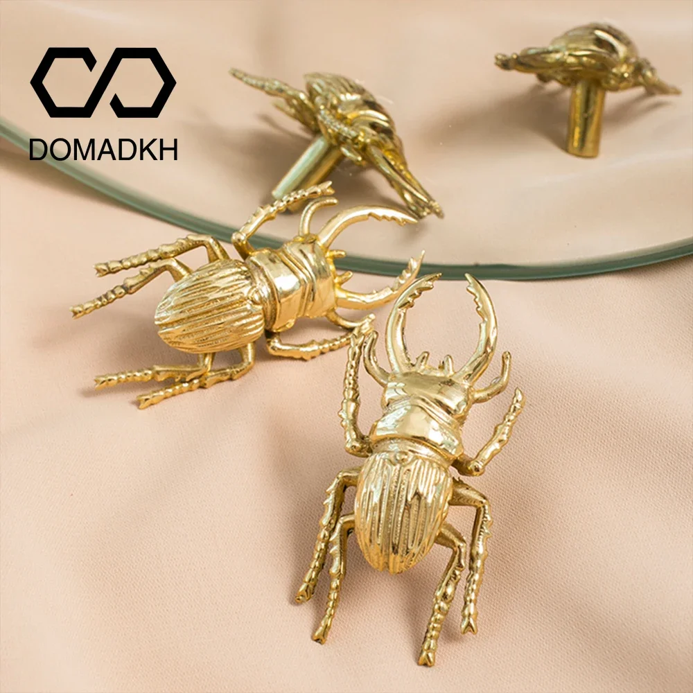 Unique Furniture Hardware Pulls - ด้วงทองเหลืองลิ้นชักดึงแมลงประตูตู้จับที่ไม่ซ้ํากันเฟอร์นิเจอร์ดึงตกแต่ง Dresser Knobs Gold สัตว์ลูกบิดฮาร์ดแวร์