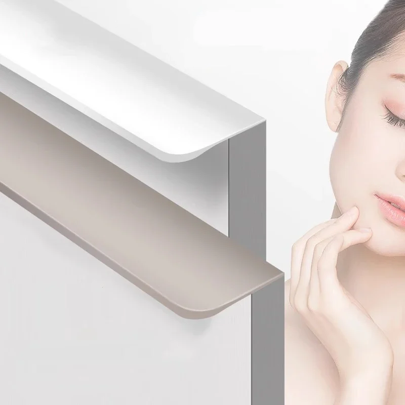 Furniture Hardware Factory - มือจับสีเทาแคชเมียร์ประตูตู้ไม่เจาะรูที่มองไม่เห็น สีเดียวกันและตู้ลิ้นชักผิวหนัง มือจับประตูตู้เสื้อผ้าสีขาว