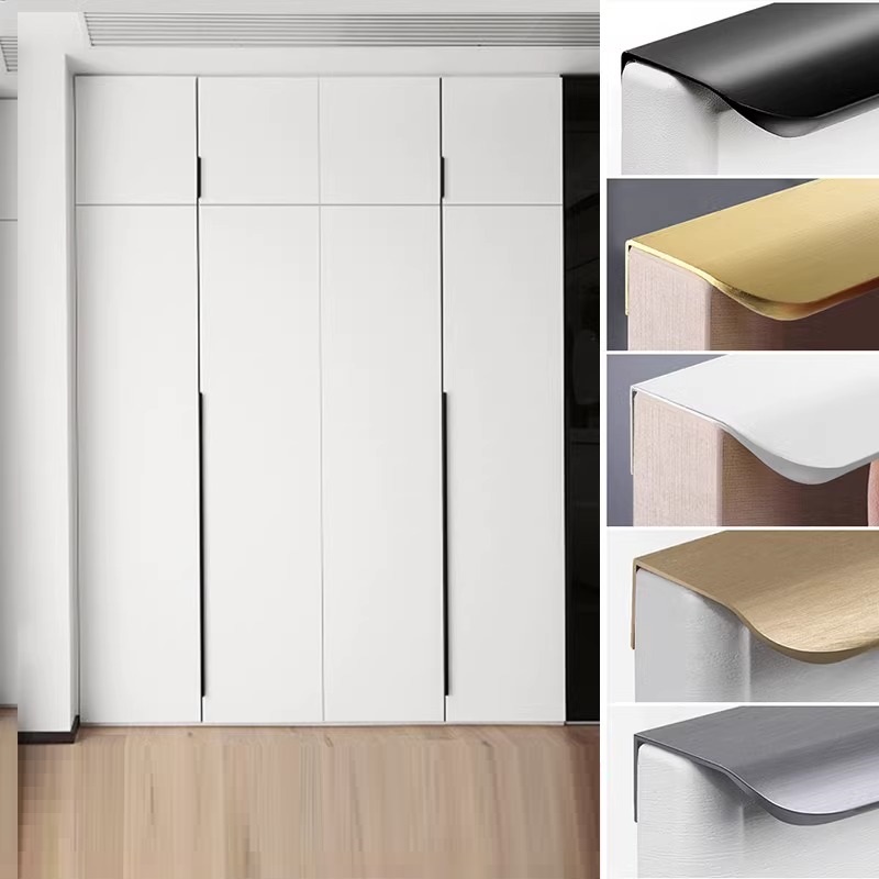 Restoration Hardware Furniture Used - มือจับประตูออกแบบขั้นต่ํา, ตู้เสื้อผ้าไม่เจาะรูที่มองไม่เห็นพร้อมขอบยาว, มือจับสีดํา, มือจับที่ซ่อนอยู่ในตู้