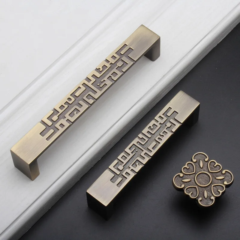 Unique Furniture Hardware Pulls - 2 ชิ้นสไตล์จีนลิ้นชักลิ้นชักดึง Handle Bronze ที่ไม่ซ้ํากันตู้จับลูกบิดประตูห้องครัวเฟอร์นิเจอร์ฮาร์ดแวร์