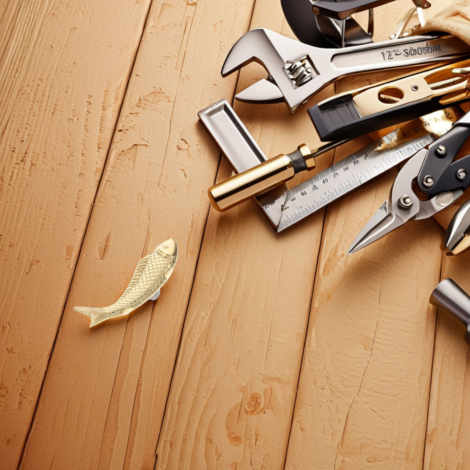 Unique Furniture Hardware Pulls - มือจับตู้ทองเหลืองลายปลา ด้ามจับลิ้นชักตกแต่งสำหรับตู้รองเท้า เฟอร์นิเจอร์ ฮาร์ดแวร์โลหะวินเทจ ประตูภายในที่มีเอกลักษณ์