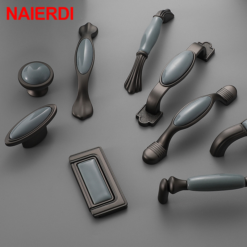 Vintage Furniture Hardware Pulls - NAIERDI ตู้เซรามิค Knobs Handles เมดิเตอร์เรเนียนสีฟ้าสีเทาตู้เสื้อผ้าประตูดึงยุโรปเฟอร์นิเจอร์ตู้ฮาร์ดแวร์