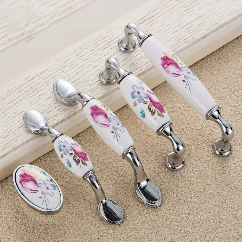 ทิวลิปมือจับประตูเซรามิกเงินลิ - Vintage Furniture Hardware Pulls บทวิจารณ์และราคา