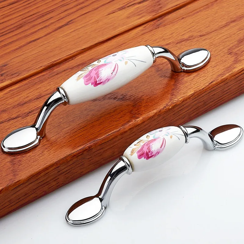 ทิวลิปมือจับประตูเซรามิกเงินลิ - Vintage Furniture Hardware Pulls บทวิจารณ์และราคา