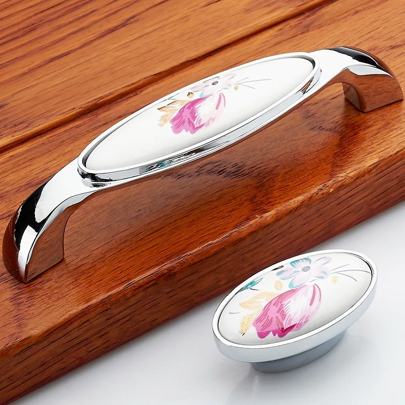 ทิวลิปมือจับประตูเซรามิกเงินลิ - Vintage Furniture Hardware Pulls บทวิจารณ์และราคา